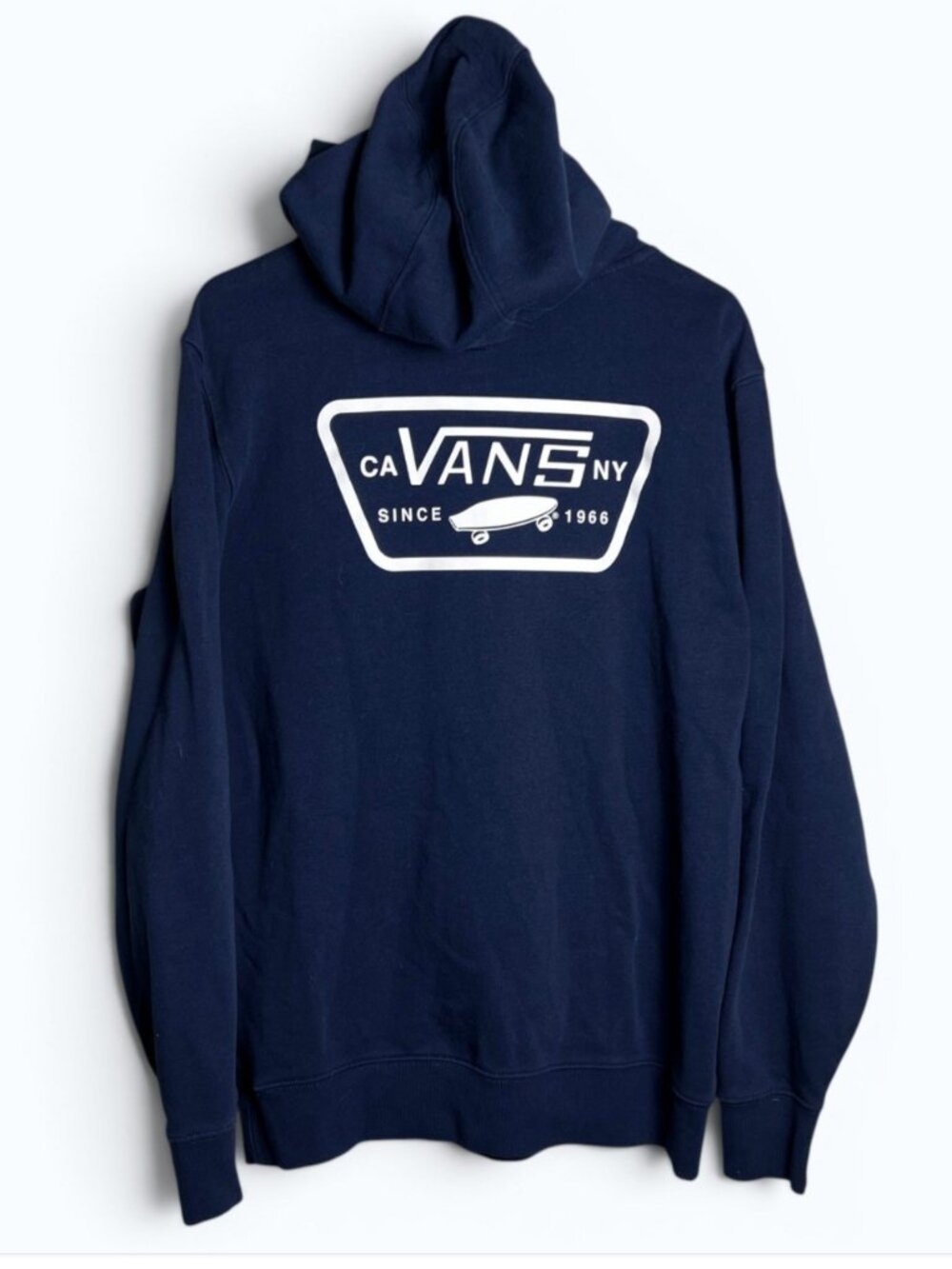Vans Off The Wall Hoodie Mens Small Navy Blue Graphic Pullover Skate Sweatshirt